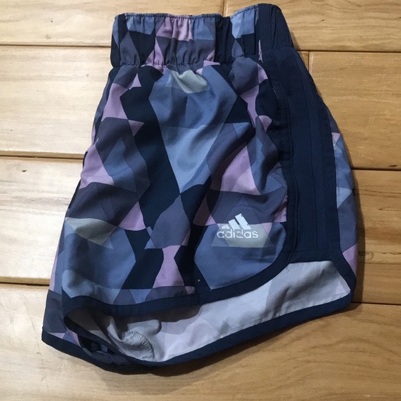 ADIDAS Geometric Running Athletic Workout Shorts XS Navy Blue Purple Grey - Picture 2 of 11